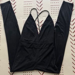 V neck open back jumpsuit charcoal grey/black